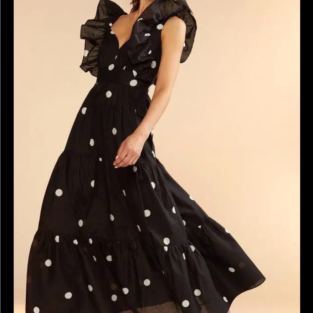Cynthia Rowley Black Maxi Dress with White Polka Dots